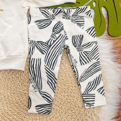 Conj. Casaco de Moletom Born to War Bows e Calça Legging - Off White e Preto